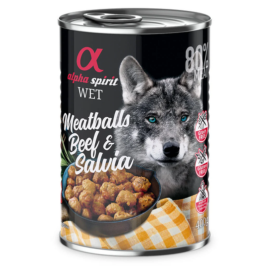 Alpha Spirit Beef with sage canned meatballs for dogs 400g