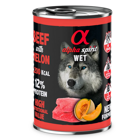 Alpha Spirit Beef with melon wet dog food 400g