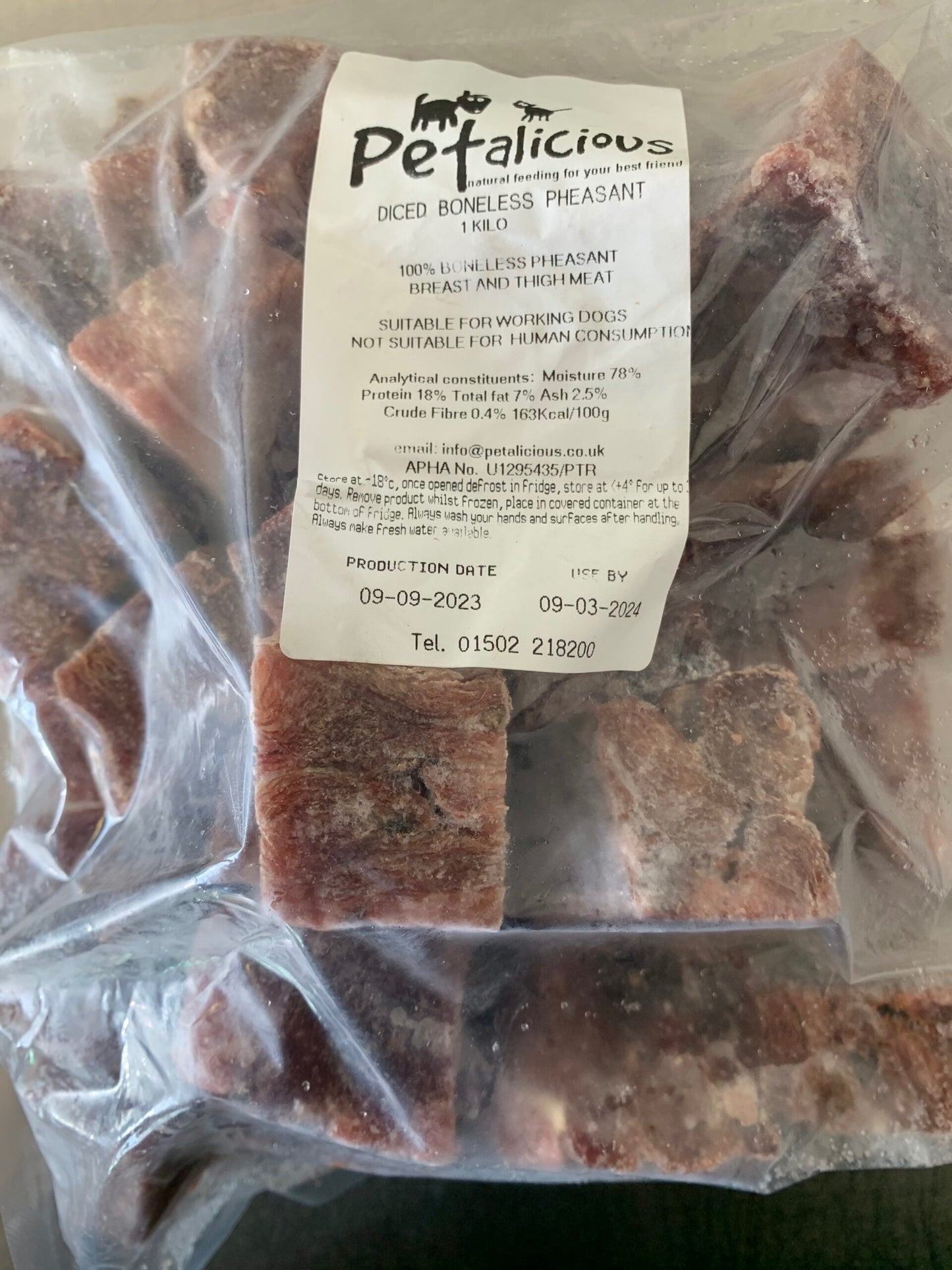 Petalicious Diced Boneless Pheasant chunks 1kg