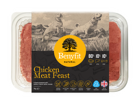 Benyfit Natural 80/10/10 meat feast raw dog food. Chicken
