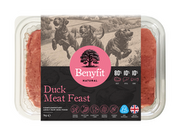 Benyfit Natural 80/10/10 meat feast raw dog food. Duck