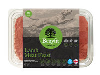 Benyfit Natural 80/10/10 meat feast raw dog food. Lamb