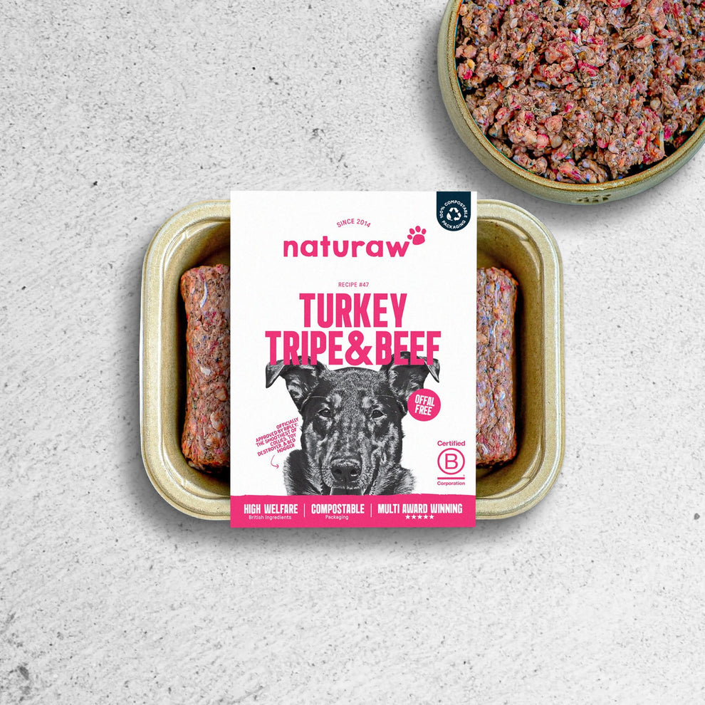Naturaw Raw dog food. turkey, tripe and beef 500g