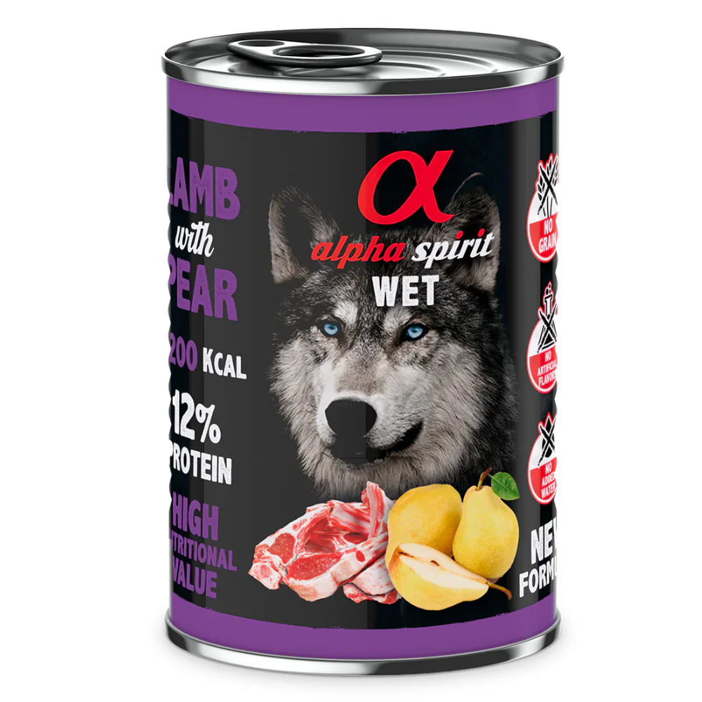 Alpha Spirit Lamb with pear wet dog food 400g
