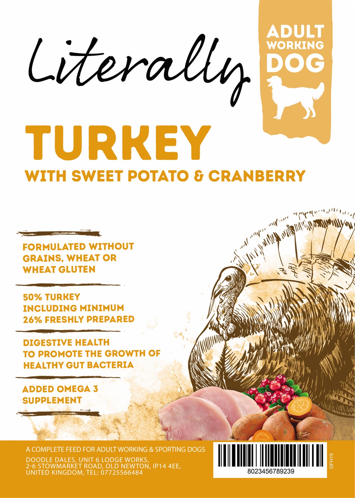 Literally grain free turkey working dog 15kg