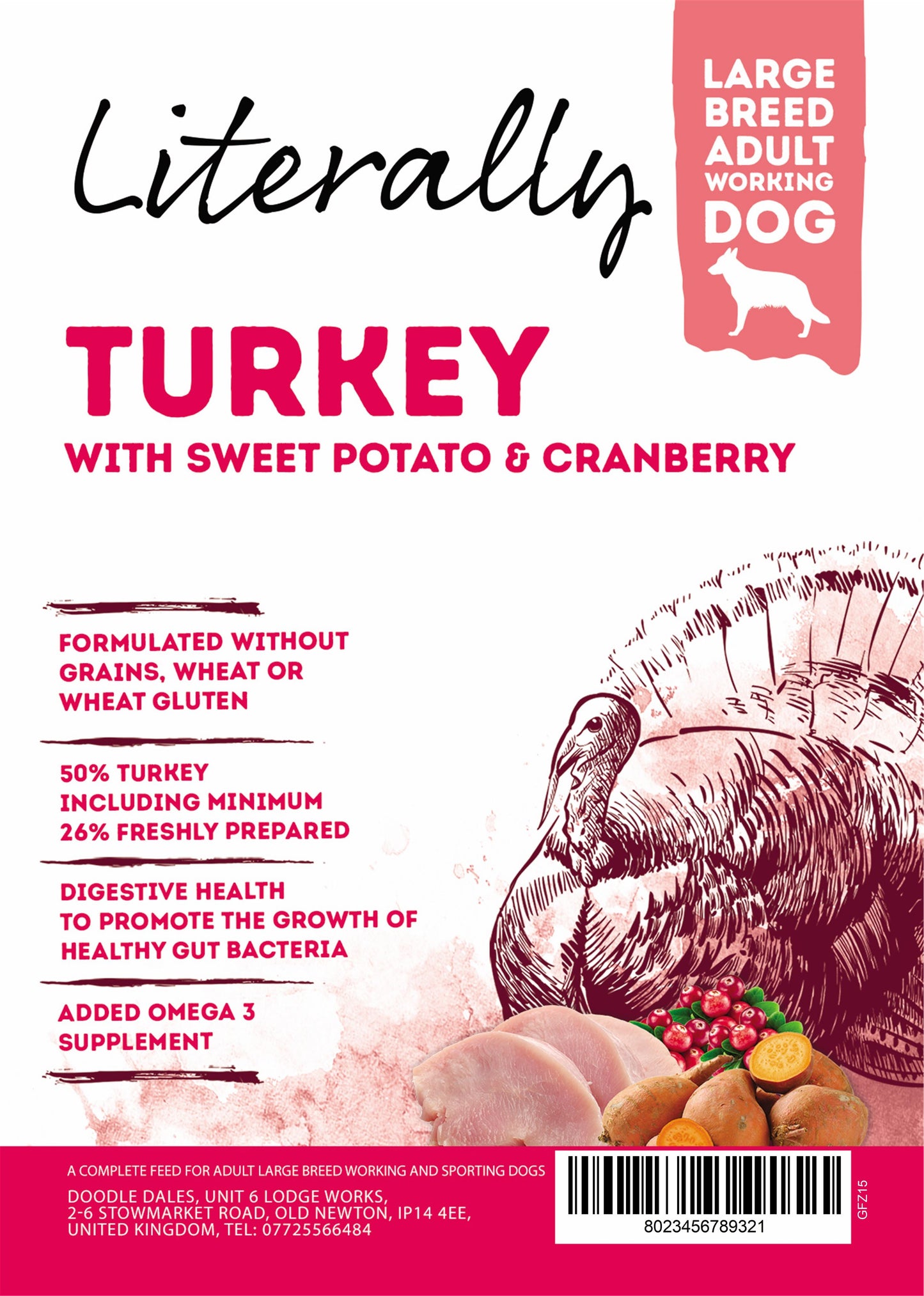 Literally Grain free Working dog turkey large breed 15kg