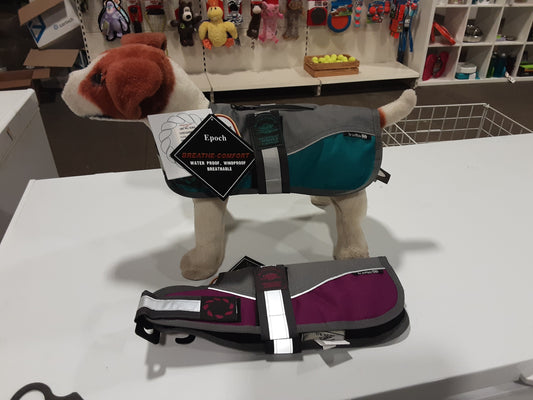 Animate harness zip dog coat. Grey/Teal
