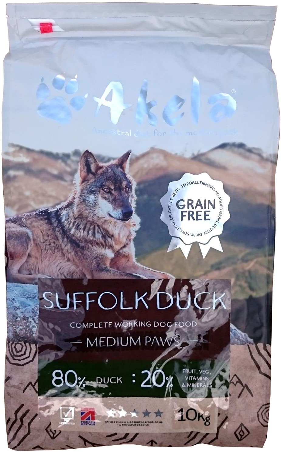 Akela 80/20 dog food Suffolk Duck 10kg