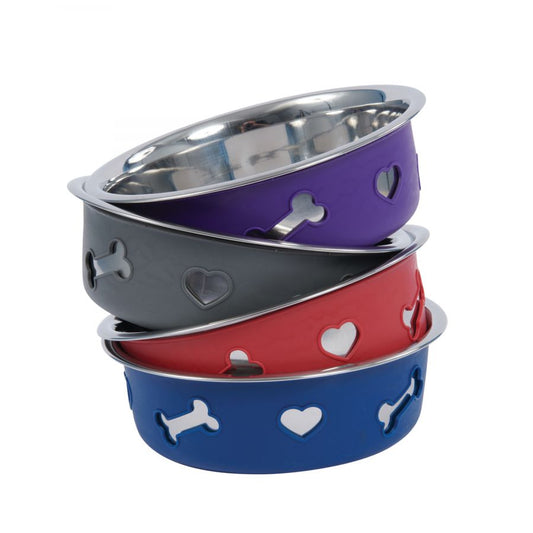 Stainless steel dog bowl with silicone outer