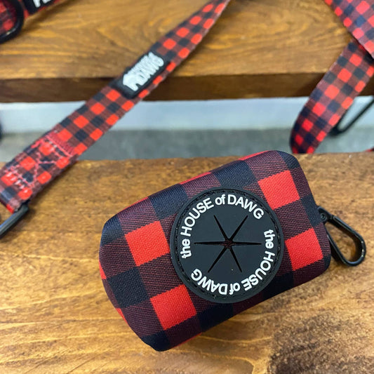 House of Dawg. Red Plaid poop bag holder