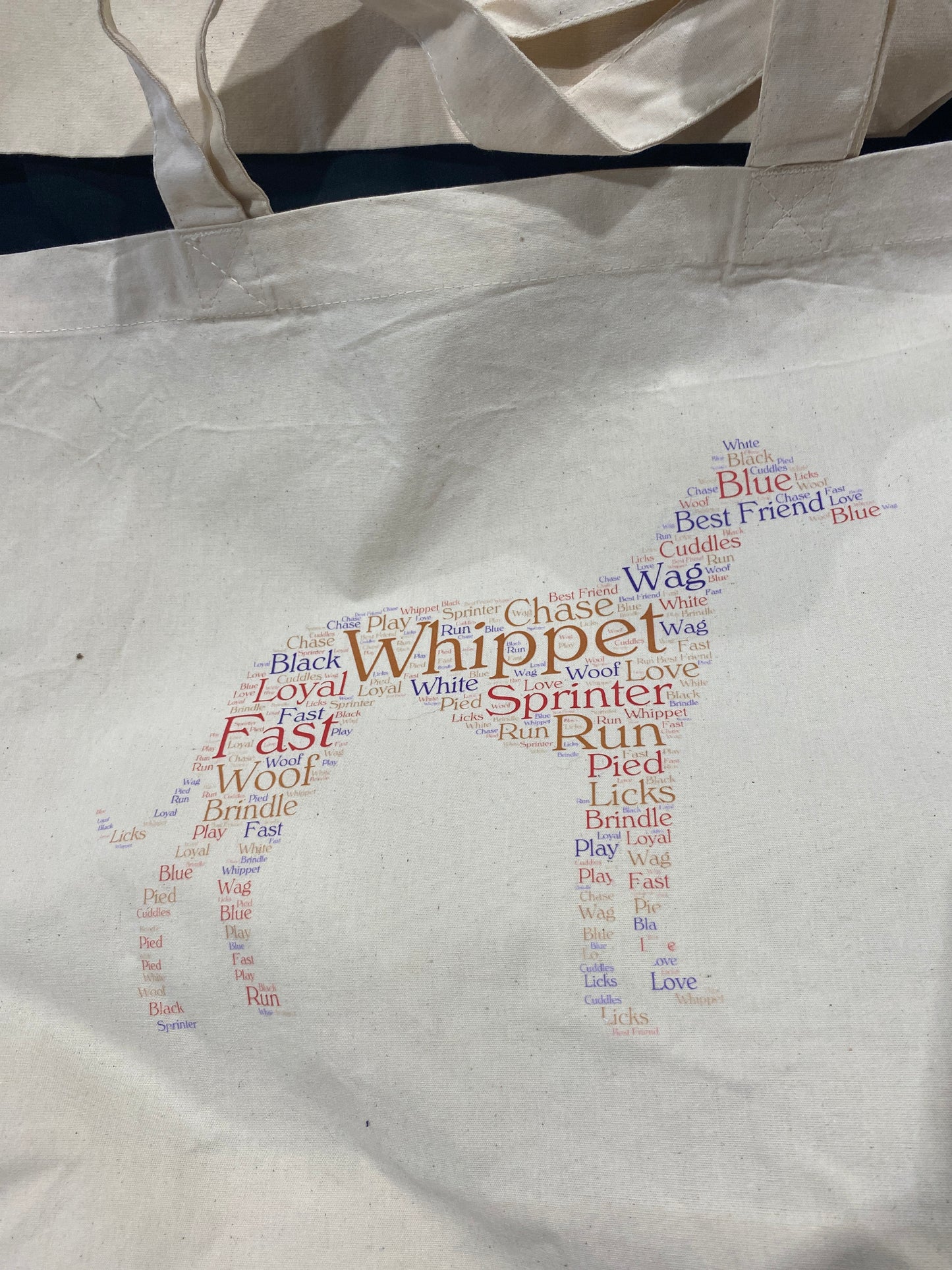 Whippet themed WordArt shopping bag