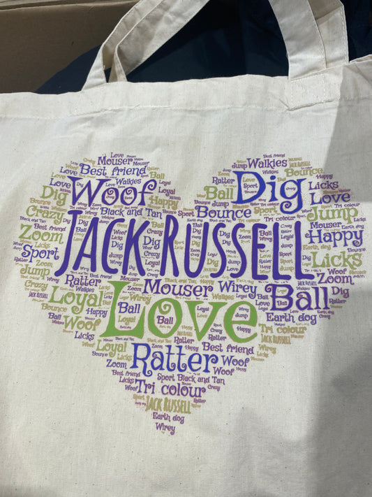 Jack Russell Terrier themed WordArt shopping bag