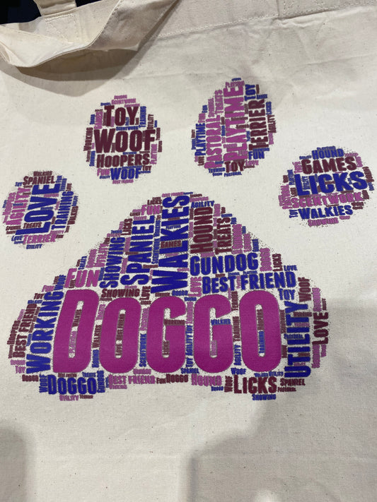 Doggo themed WordArt shopping bag