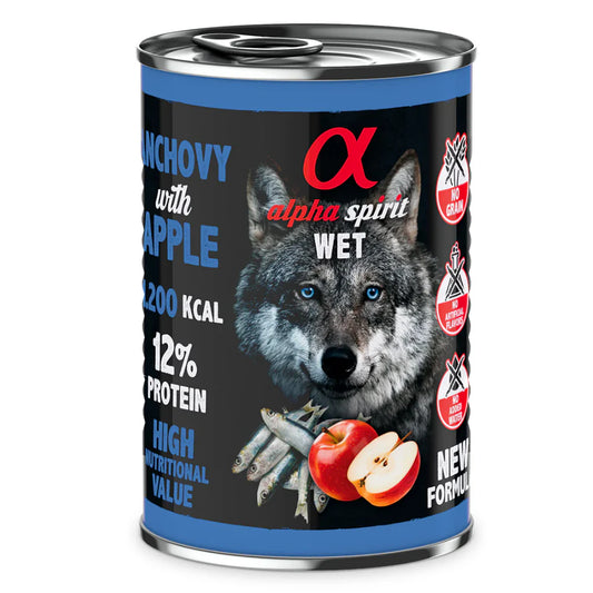 Alpha Spirit Anchovy with red apple wet dog food 400g