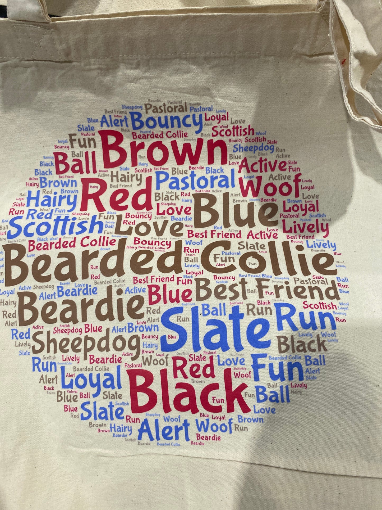 Bearded Collie themed WordArt shopping bag