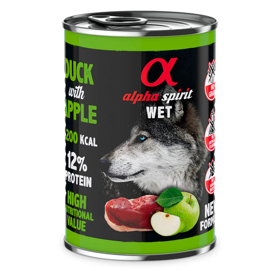 Alpha Spirit Duck with green apple wet dog food 400g