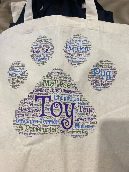 Toy Breed themed WordArt shopping bag