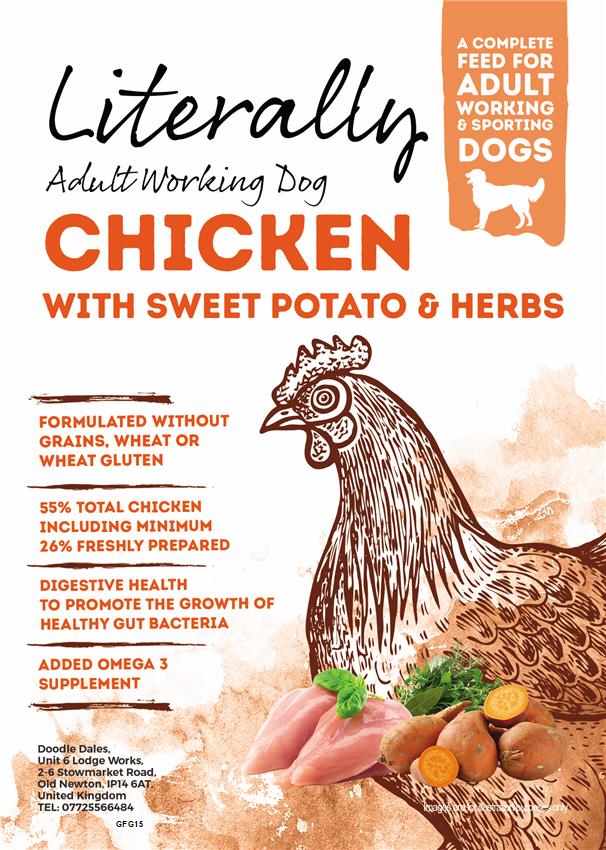 Literally Grain free adult dog. chicken, sweet potato & herbs