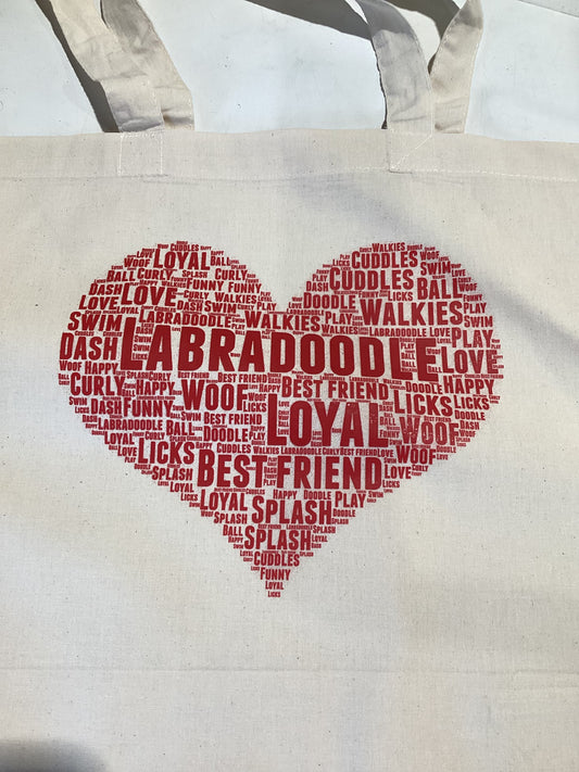 Labradoodle WordArt reusable shopping tote bag