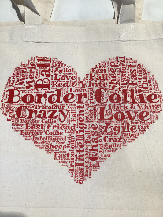 Border Collie themed WordArt reusable shopping bag