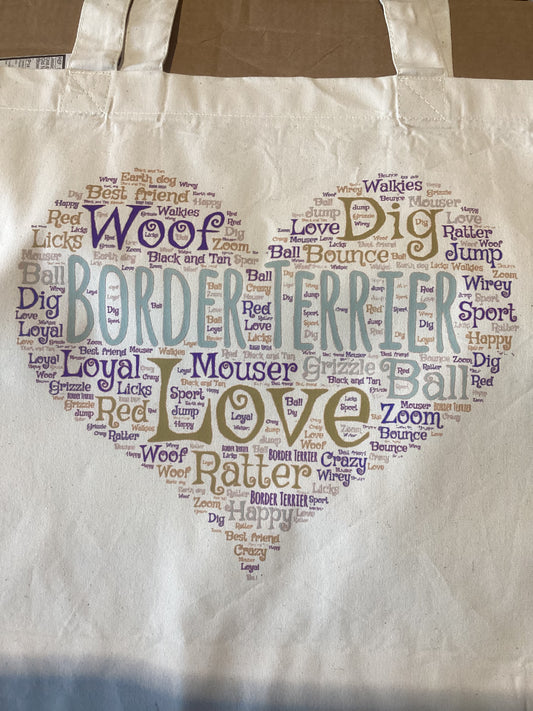 Border Terrier themed WordArt shopping bag