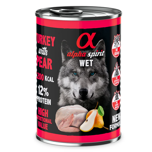 Alpha Spirit Turkey with pear wet dog food 400g