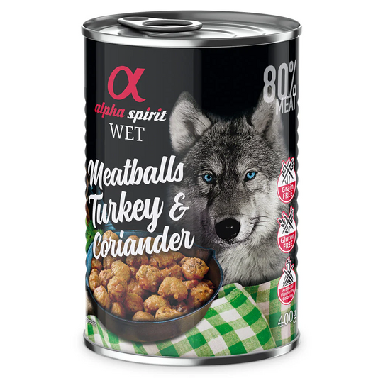 Alpha Spirit Turkey with coriander canned meatballs for dogs 400g