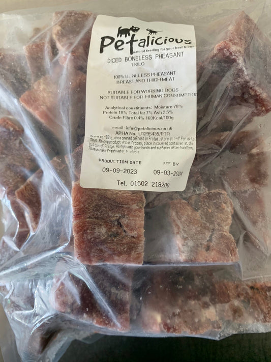 Petalicious Diced Boneless Pheasant chunks 1kg