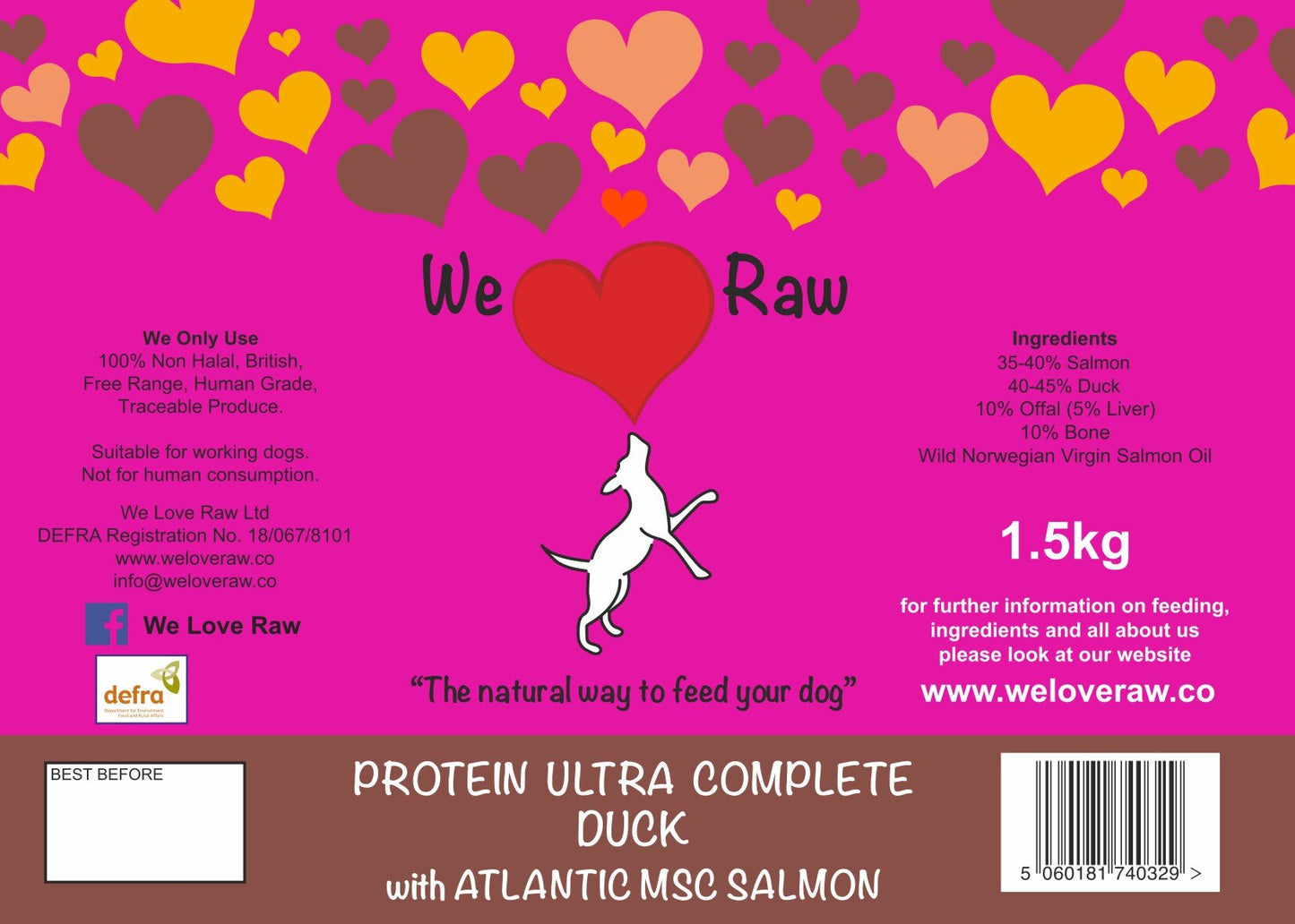 We Love Raw. Duck and salmon 80/10/10.