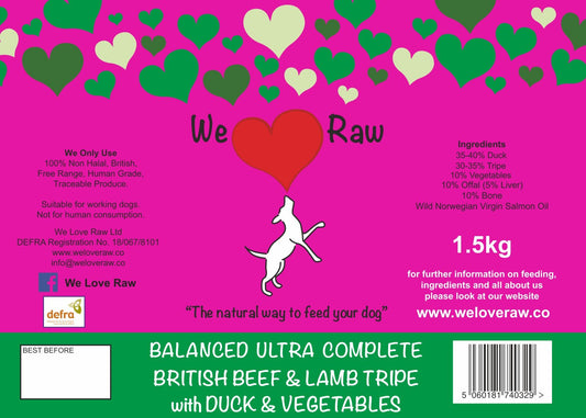 We Love Raw Beef & Lamb Tripe with duck and vegetables 9 x150g