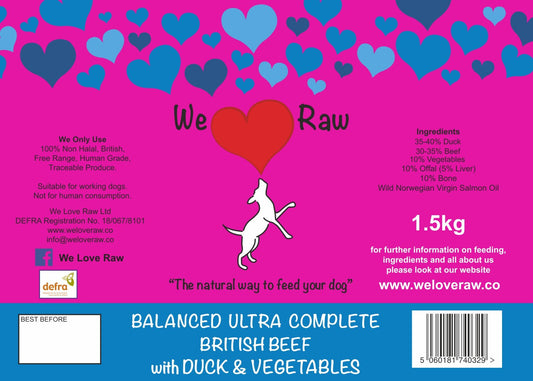 We Love Raw Duck & beef with vegetables 9x150g
