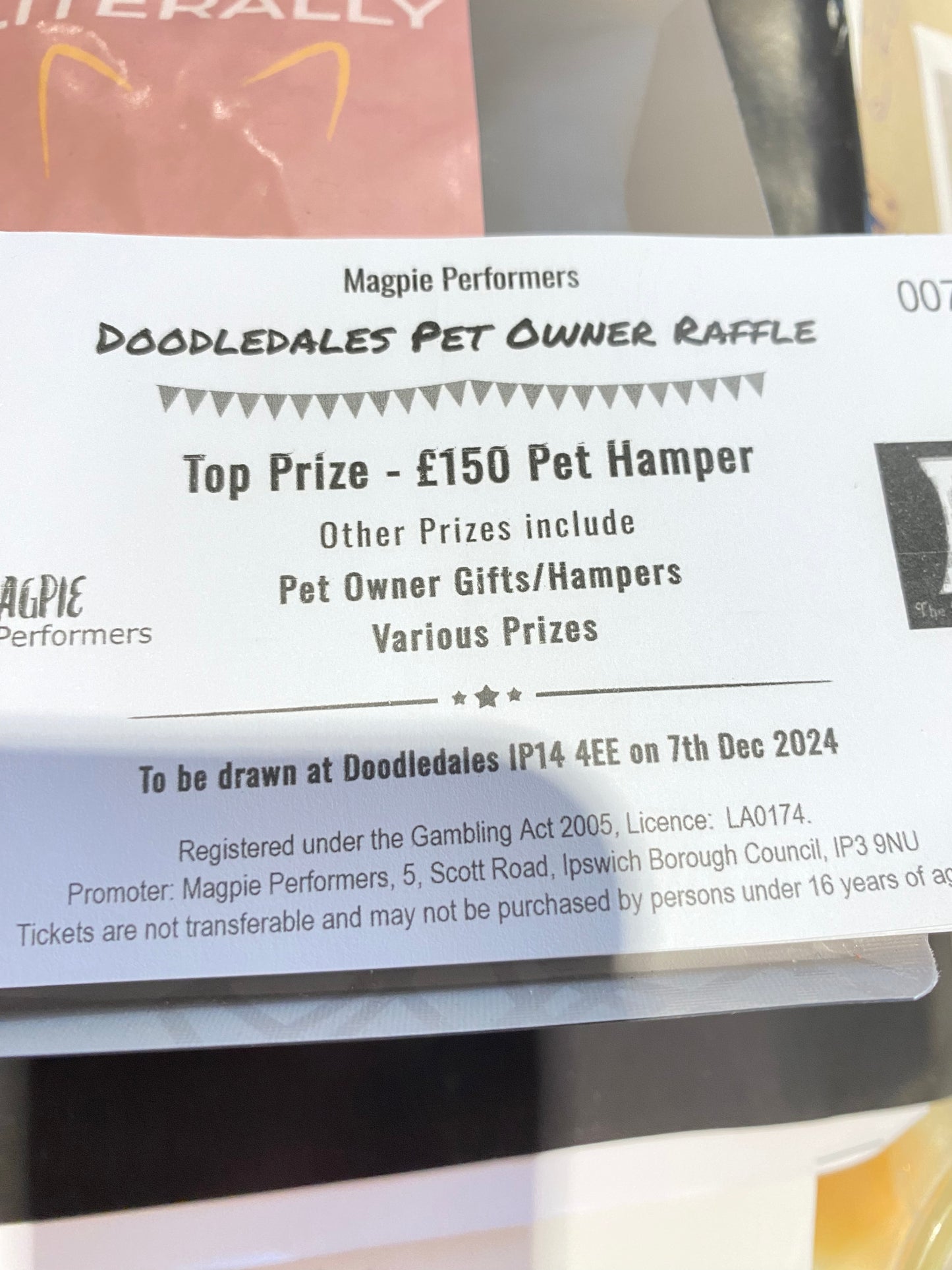 Magpie performers pet owners raffle ticket