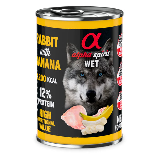 Alpha Spirit Rabbit & Chicken with banana wet dog food 400g