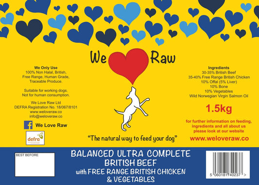 We Love Raw Chicken & Beef complete with vegetables