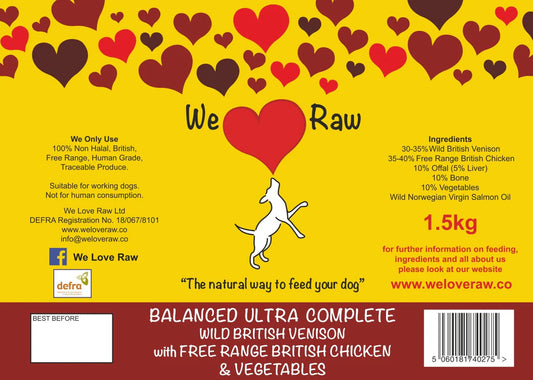 We Love Raw Chicken and Venison complete with vegetables