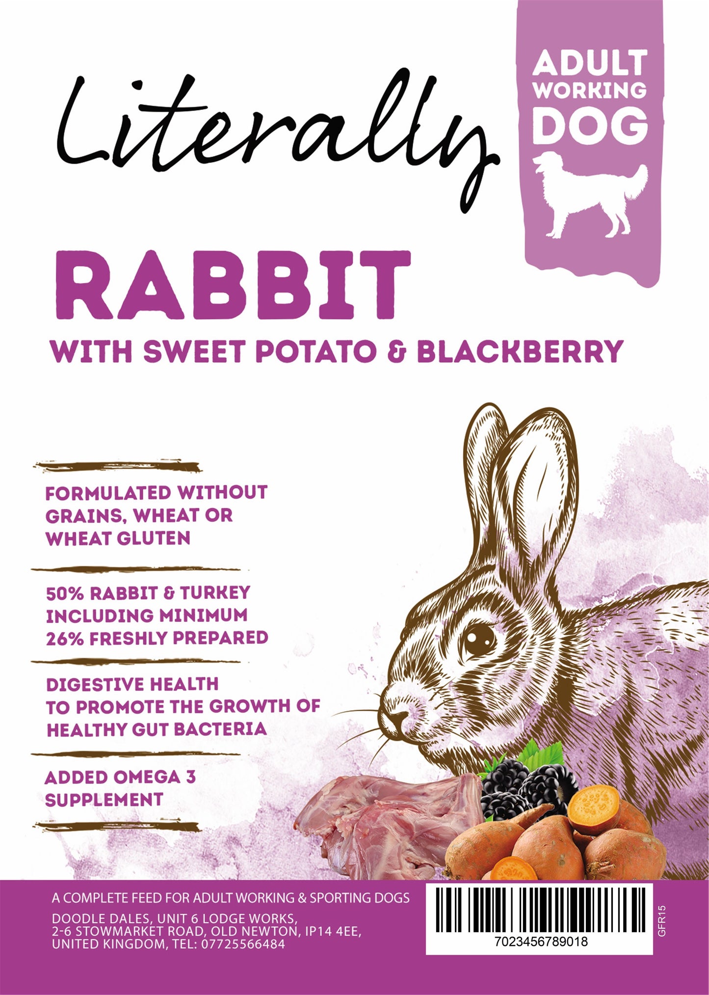 Literally Working Dog grain free rabbit & turkey 15kg