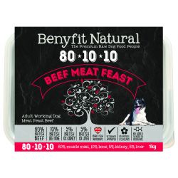 Benyfit Natural 80/10/10 meat feast raw dog food. Beef