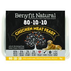 Benyfit Natural 80/10/10 meat feast raw dog food. Chicken
