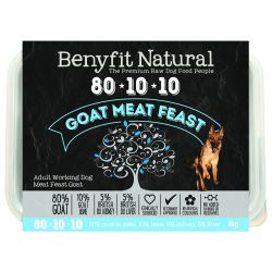 Benyfit Natural 80/10/10 meat feast raw dog food. Goat