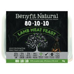 Benyfit Natural 80/10/10 meat feast raw dog food. Lamb