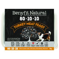 Benyfit Natural 80/10/10 meat feast raw dog food. Turkey