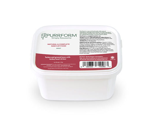 Purrform 450g tub Turkey, ground bone, turkey heart and liver